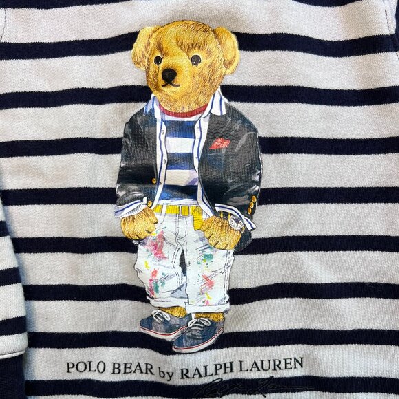RALPH LAUREN Sweater Dress Girls Striped Nautical Polo Bear Fleece Lined Toddler - Picture 3 of 12